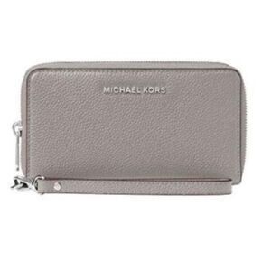 MICHAEL Michael Kors Large Leather Smartphone Wristlet NWOT light grey neverused